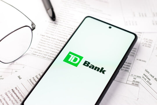 West Bangal, India - April 20, 2022 : TD Bank on phone screen stock image.