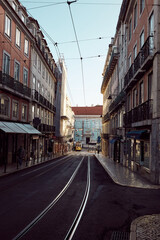 Railway on the narrow street.