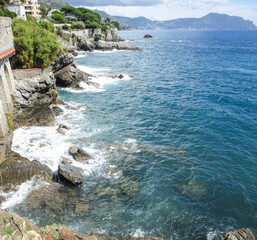 View of the rocky seaside of Nervi