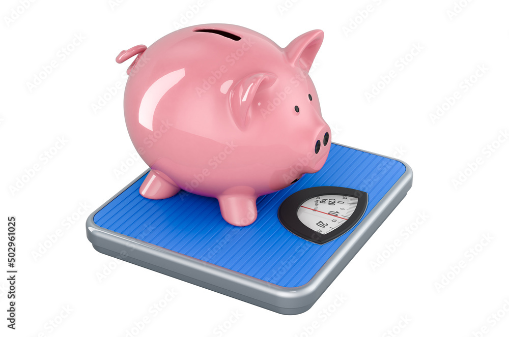 Poster weight scale with piggy bank. 3d rendering