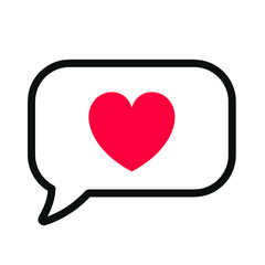 Red heart message icon vector isolated on white background. Heart icon speech bubble flat design. Doodle heart.