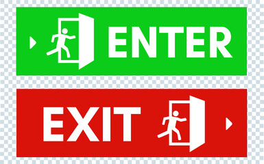 Enter and exit sign for public awareness. Transparent background