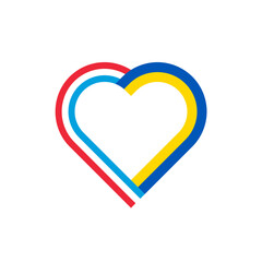 unity concept. heart ribbon icon of luxembourg and ukraine flags. vector illustration isolated on white background