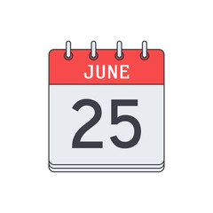 June 25. Calendar icon. Vector illustration, flat design..