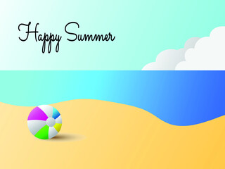 Happy Summer beach and ball vector illustration