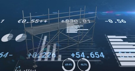 Animation of scaffolding, financial data processing and statistics - Powered by Adobe