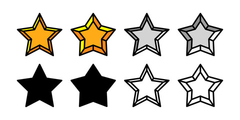 Star icon cartoon style. Stars rating symbol. Golden, gray inactive silhouette and linear collection.