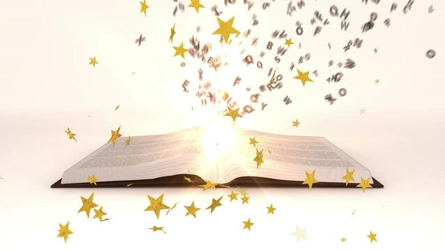 Animation of glowing stars floating over open book