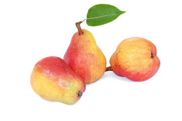 Three  snow pears with leaf  isolated on white