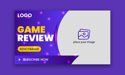 Video game review video thumbnail and web banner template. Editable video cover design for web banner Template