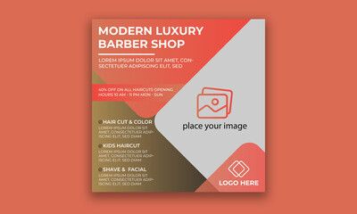Barber shop hair salon social media post template. Barber shop promotion ad social media. beauty spa business web banner template
