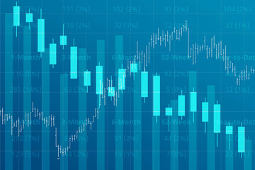 Blue finance background with numbers and graphs. Stock market concept