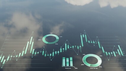Financial chart with increasing profit. 3D render Stock market background illustration.