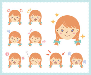 女性の喜怒哀楽の感情　顔アイコン　セット80