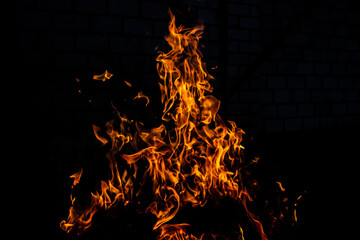 Flame fire on black background, burning and blazing flame.Flame fire on black background, burning...