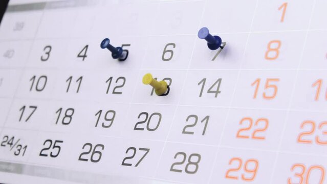 Calendar day pinned, marked as important. Busy week of businessman