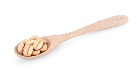 Raw coffee beans isolated on white background.