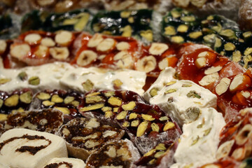 Oriental sweets, pastries, baklava, marshmallows, nougats, nuts and dried fruits