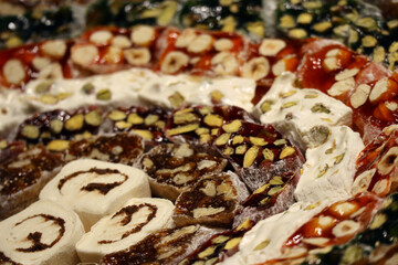 Oriental sweets, pastries, baklava, marshmallows, nougats, nuts and dried fruits