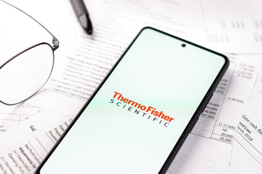 West Bangal, India - April 20, 2022 : Thermo Fisher Scientific on phone screen stock image.