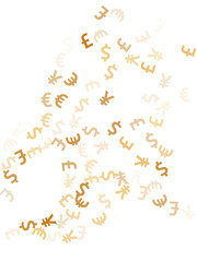 Euro dollar pound yen gold icons flying currency vector background. Deposit concept. Currency