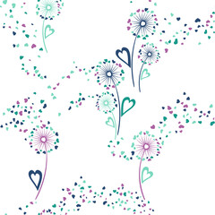 Dandelion flowers unique vector seamless pattern.