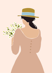 Abstract woman portrait holding white flowers. 