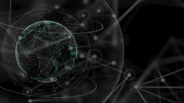 Computer graphics. The concept of absolute movement. An abstract globe appears in a graphical shell with pulsating dots