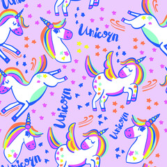 Seamless pattern with unicorn. Cute background for kids, clothes, fabric, textile, socks and other design.