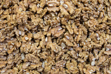 Closeup of big shelled walnuts pile