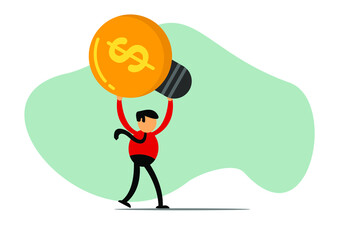 Vector illustration of businessman cartoon character raising an idea, Commonly used for all content about 