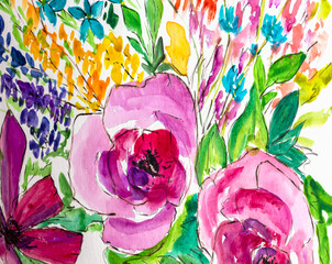 Watercolor flower painting. Watercolor floral background. Card. Wedding invitation template. Flower...