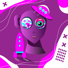 Cute template with a rocket, a flying saucer and an alien. Illustration for a banner on the theme of space exploration.