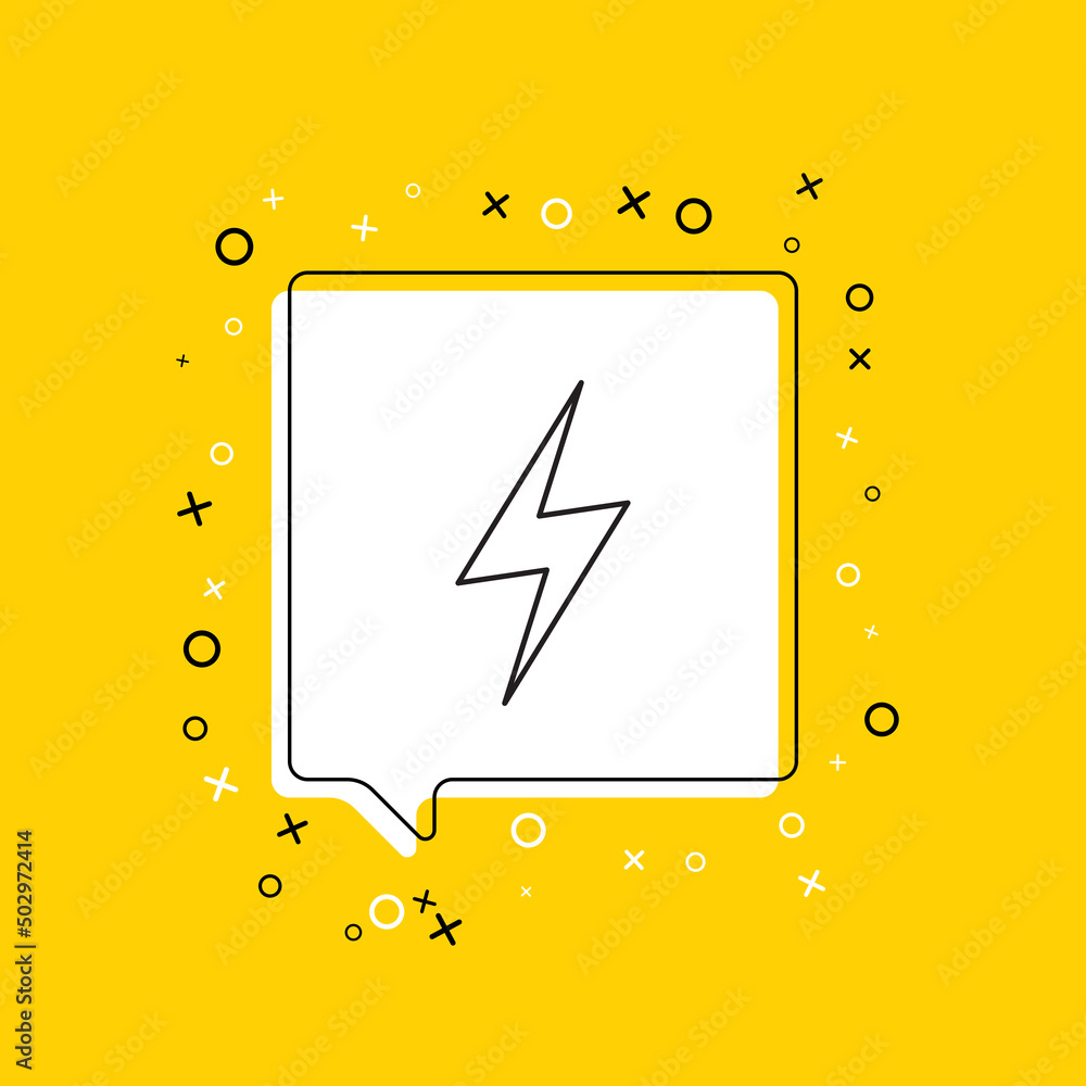 Poster lightning icon in white speech bubble with decorative elements on a yellow background. modern graphi