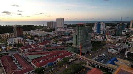 Miri, Sarawak Malaysia - May 2, 2022: The Landmark and Tourist Attraction areas of the of Miri City, with its famous beaches, rivers, city and scenic surroundings