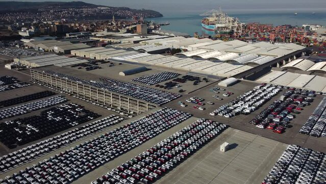 Aerial view of a port commercial Koper in mediterranean	 Slovenia central europe