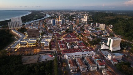 Fototapeta premium Miri, Sarawak Malaysia - May 2, 2022: The Landmark and Tourist Attraction areas of the of Miri City, with its famous beaches, rivers, city and scenic surroundings