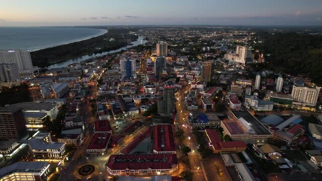 Miri, Sarawak Malaysia - May 2, 2022: The Landmark and Tourist Attraction areas of the of Miri City, with its famous beaches, rivers, city and scenic surroundings