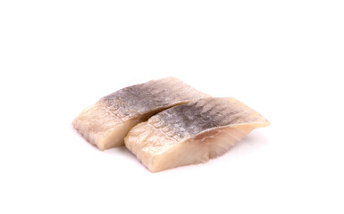 Pieces of herring isolated on a white background