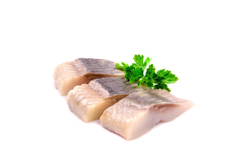Pieces of herring isolated on a white background