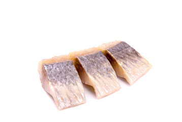 Pieces of herring isolated on a white background