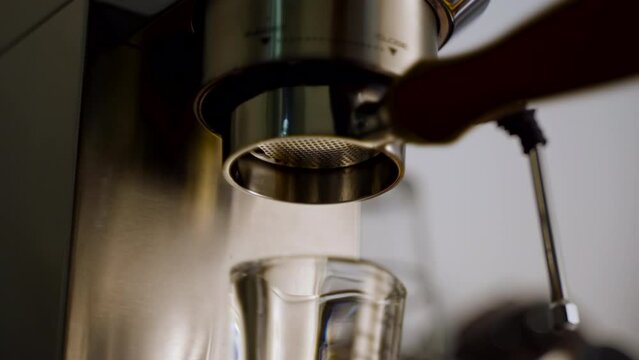 Close up of a failed pulling an espresso shot due to coffee ground is too fine grind