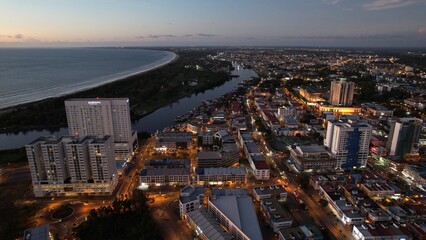 Miri, Sarawak Malaysia - May 2, 2022: The Landmark and Tourist Attraction areas of the of Miri City, with its famous beaches, rivers, city and scenic surroundings