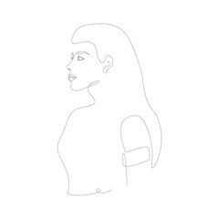 Simple contour illustration with girl profile on white background. Linear female portrait for tattoo, printing, media, logo, backdrop, etc.