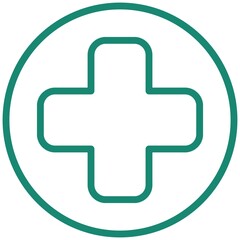 Simple vector modern linear icon of a plus sign in a circle. Turquoise outline pictogram isolated on transparent background