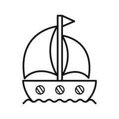 A ship with sails. Coloring page. Black and white vector illustration. Icon.