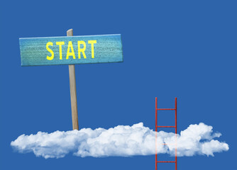 Start sign on sky background