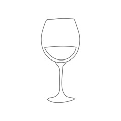 Wine glass. Hand drawn line cartoon illustration. Romantic alcoholic drink. Doodle outline art graphic design. Beverage for restaurants, cafes and pubs. Freehand drawing style