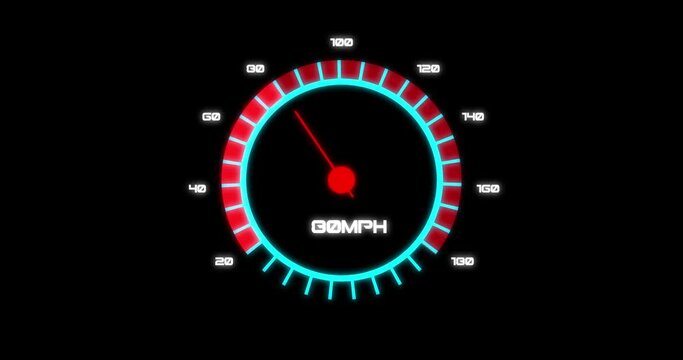 Animation of car speedometer on black background