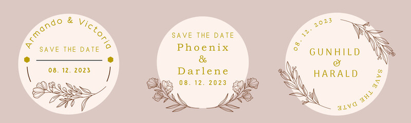 continuous lines flower flora logo wedding greeting card bride and groom invitation card vector illustration